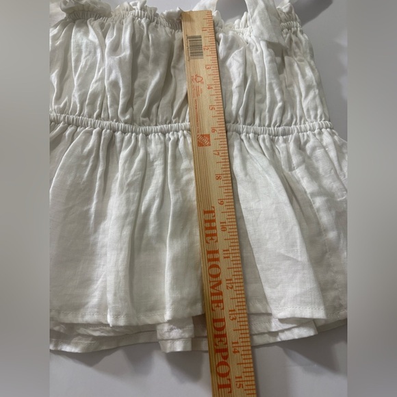 Faithful The Brand Camille Elegant White Linen Ruffle Strap Tank Top. Cropped - Picture 14 of 16